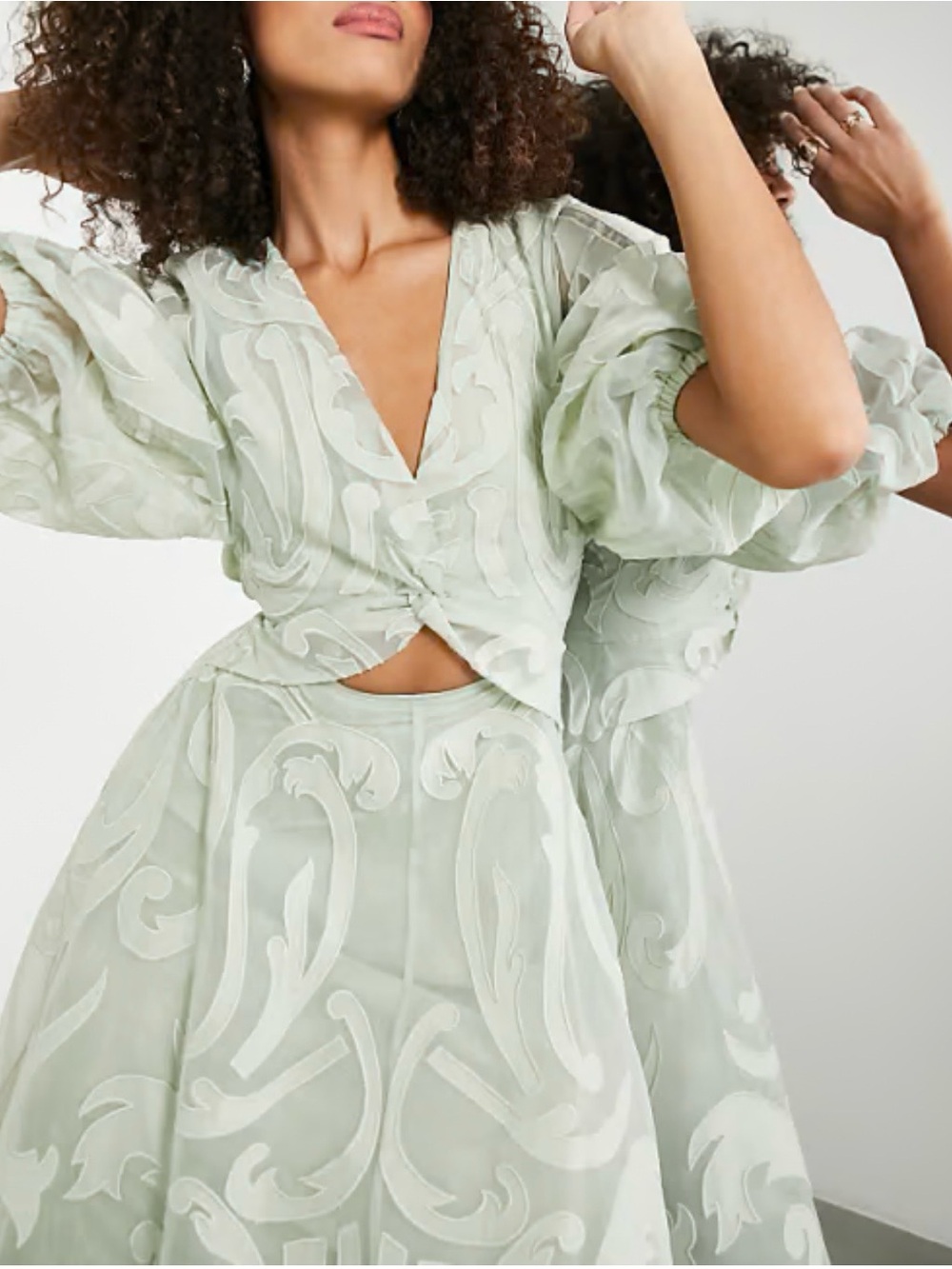 NWT ASOS EDITION embroidered organza midi dress in sage green - Picture 3 of 5
